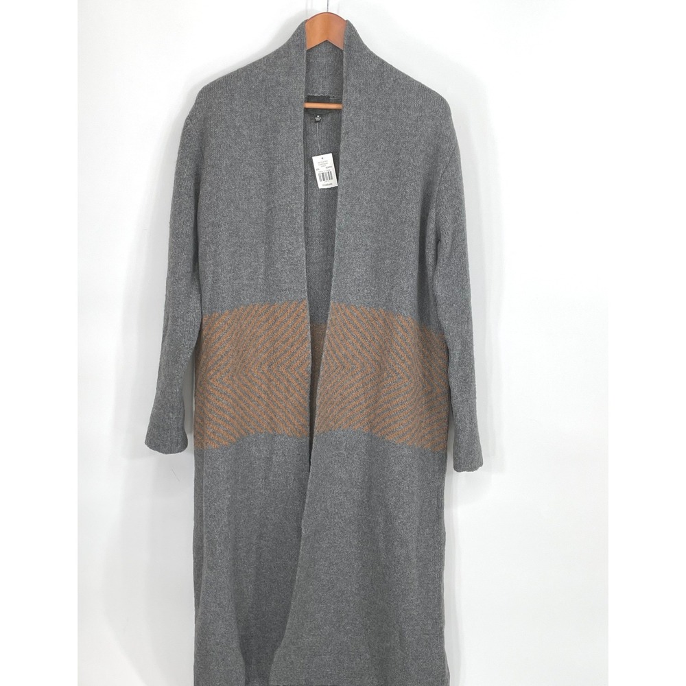 NWT Wallpapher Womens Duster Cardigan Medium Longline Grey Orange Geometric Knit